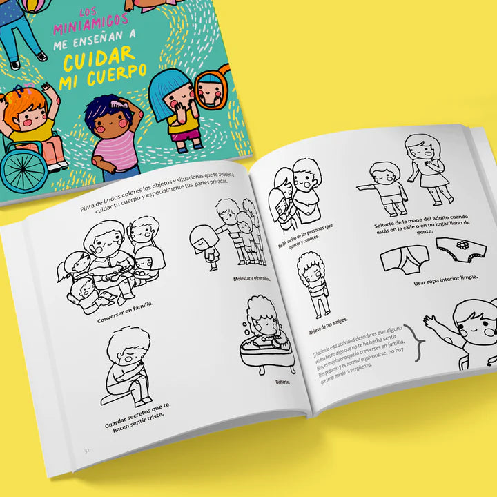 Libro MiniAmigos me enseñan a cuidar mi cuerpo - Autocuidado - Prevención - Actividades para Pintar - Para niños desde 4 años